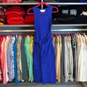 Love, Bonito royal blue sleeveless side tie midi sweater dress size 4 NWOT